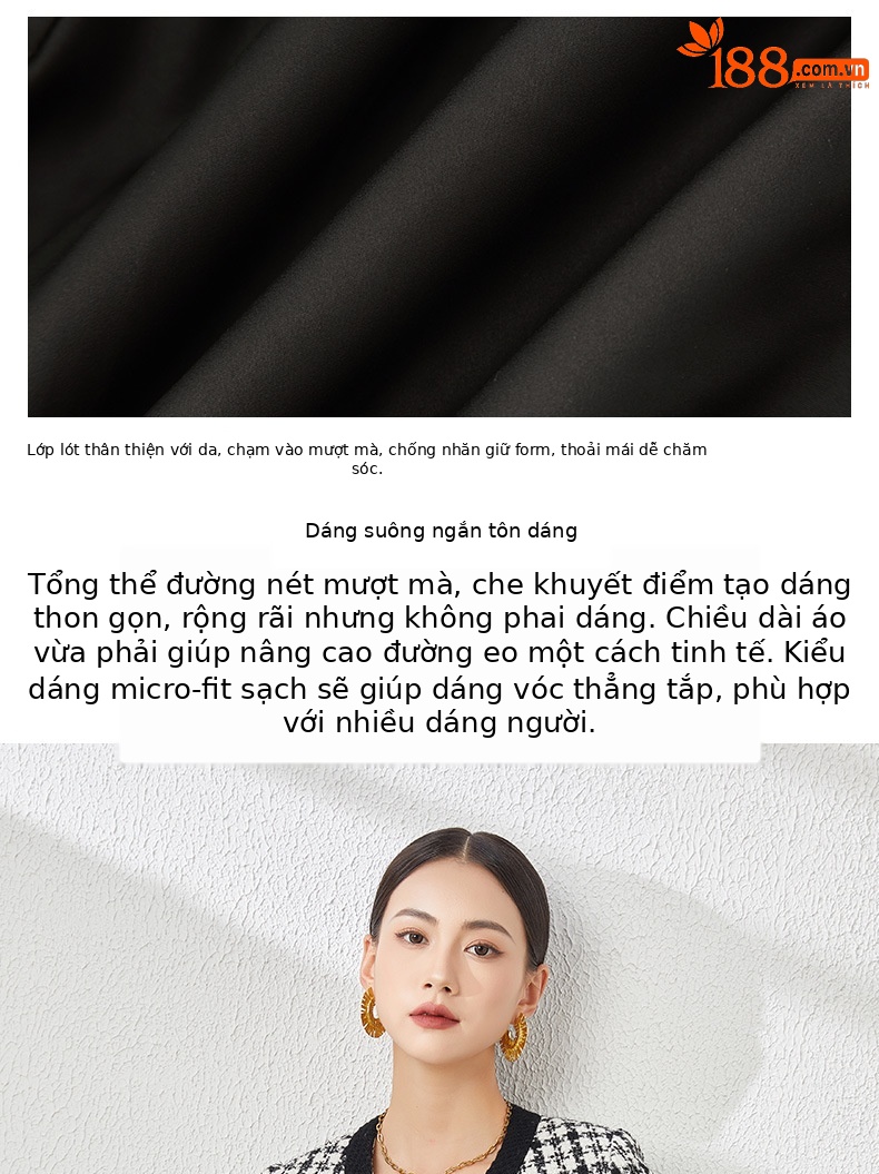Áo khoác dáng ngắn họa tiết răng cưa kiểu Chanel, phong cách Hàn Quốc, form rộng — Ca rô chi tiết 3