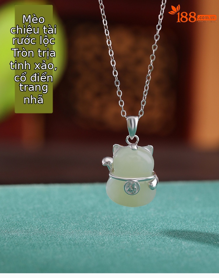 Mặt dây chuyền bạc S925 hình mèo con may mắn đính ngọc bích Hetian — Mặt Dây chuyền đơn (không có dây chuyền) chi tiết 2