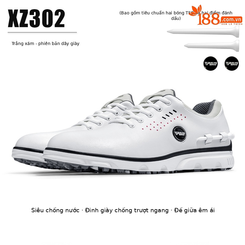 Giày golf PGM nam chống thấm nước, có bút đánh dấu từ tính và bóng TEE, núm vặn dây giày — XZ302-Xám trắng (kiểu dây giày), XZ302-Xám trắng (kiểu núm)