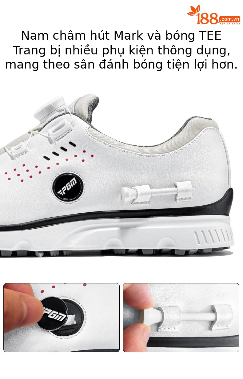 Giày golf PGM nam chống thấm nước, có bút đánh dấu từ tính và bóng TEE, núm vặn dây giày — XZ302-Xám trắng (kiểu dây giày), XZ302-Xám trắng (kiểu núm) chi tiết 4
