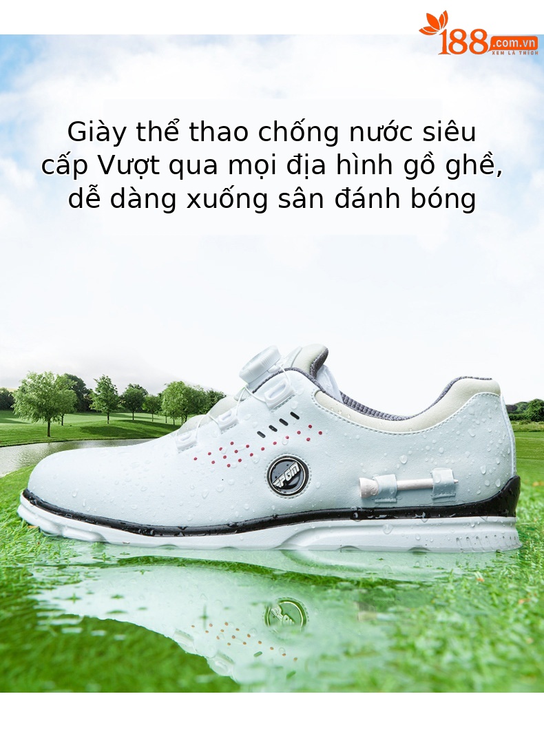 Giày golf PGM nam chống thấm nước, có bút đánh dấu từ tính và bóng TEE, núm vặn dây giày — XZ302-Xám trắng (kiểu dây giày), XZ302-Xám trắng (kiểu núm) chi tiết 6