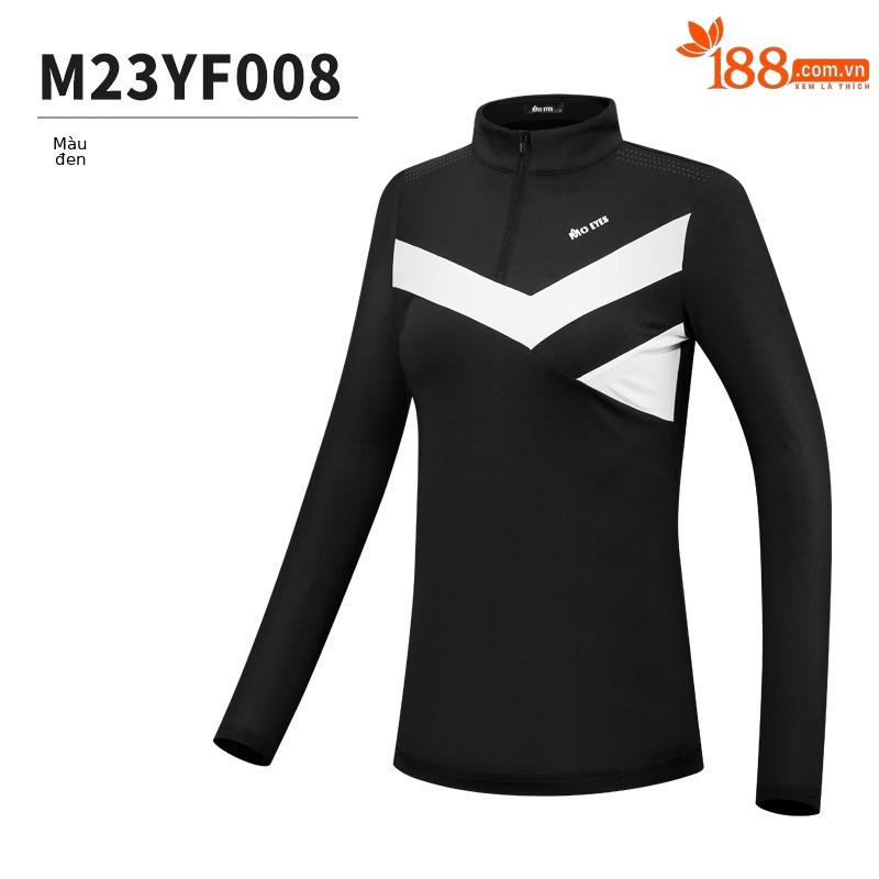 Áo phông dài tay golf nữ khóa kéo cổ đứng thoáng khí — M23YF008-Áo màu đen, M23YF008-Áo màu trắng