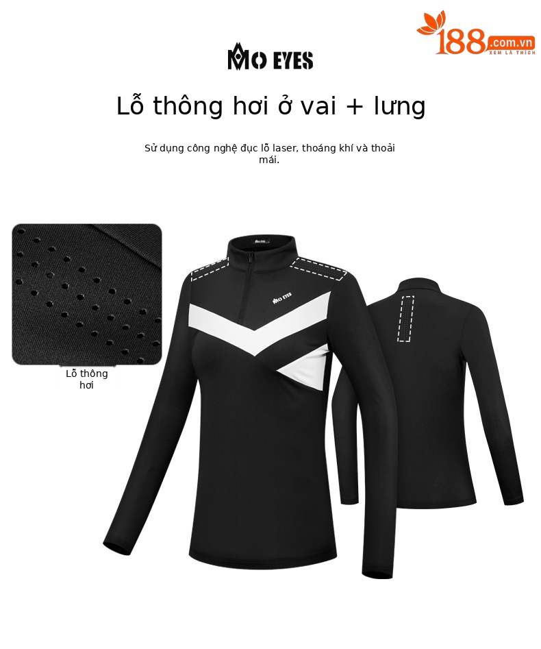 Áo phông dài tay golf nữ khóa kéo cổ đứng thoáng khí — M23YF008-Áo màu đen, M23YF008-Áo màu trắng chi tiết 4