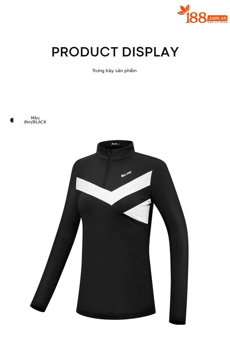 Áo phông dài tay golf nữ khóa kéo cổ đứng thoáng khí — M23YF008-Áo màu đen, M23YF008-Áo màu trắng chi tiết 13