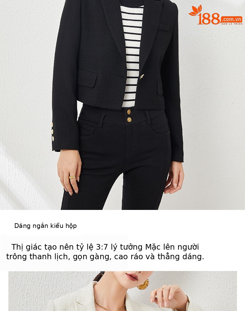 Áo blazer len ngắn nữ thiết kế độc đáo, phong cách mùa thu — Màu be chi tiết 4