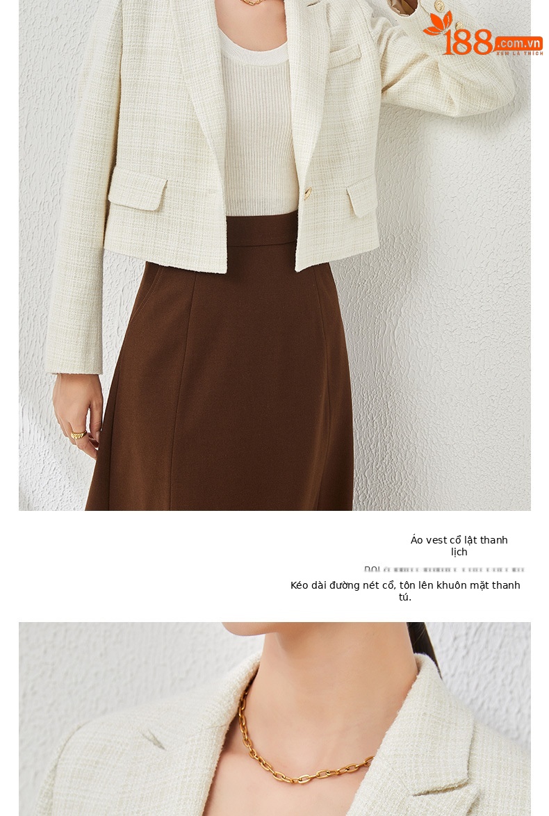Áo blazer len ngắn nữ thiết kế độc đáo, phong cách mùa thu — Màu be chi tiết 5