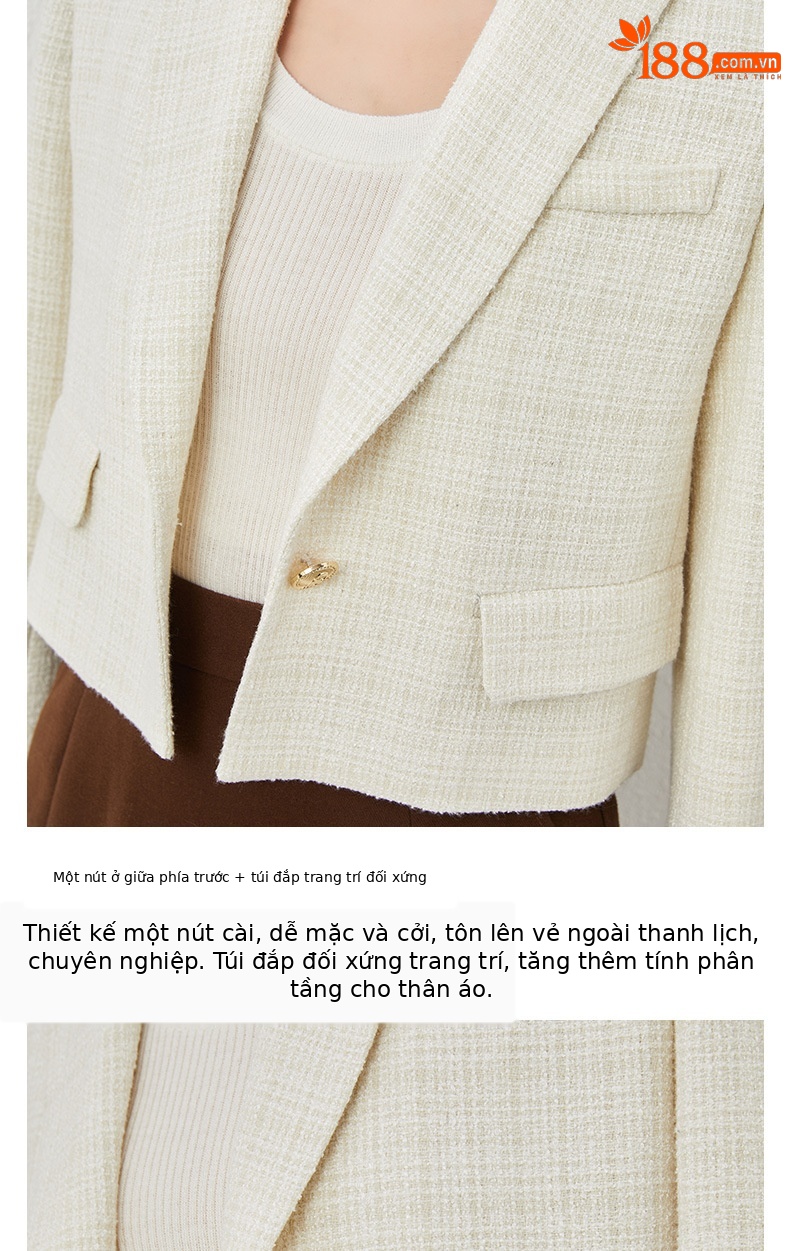 Áo blazer len ngắn nữ thiết kế độc đáo, phong cách mùa thu — Màu be chi tiết 6