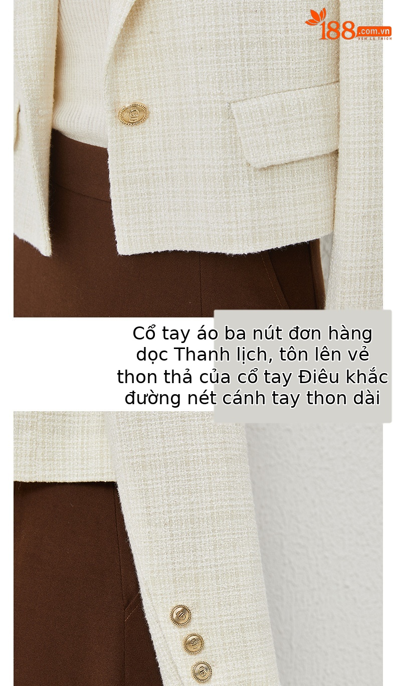 Áo blazer len ngắn nữ thiết kế độc đáo, phong cách mùa thu — Màu be chi tiết 7