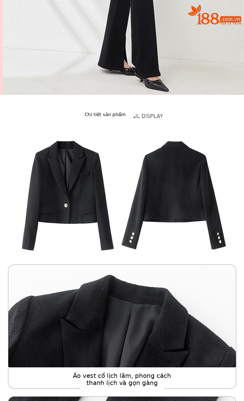 Áo blazer len ngắn nữ thiết kế độc đáo, phong cách mùa thu — Màu be chi tiết 22