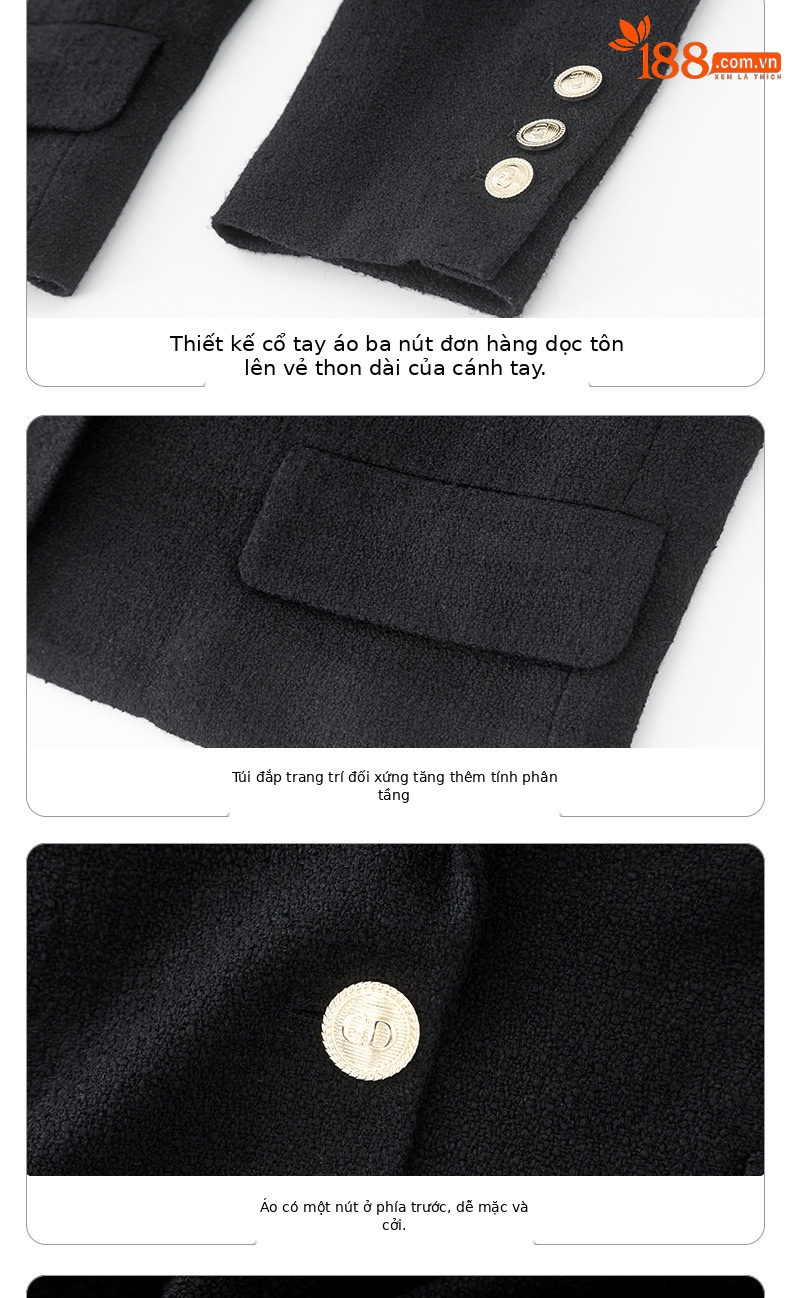 Áo blazer len ngắn nữ thiết kế độc đáo, phong cách mùa thu — Màu be chi tiết 23