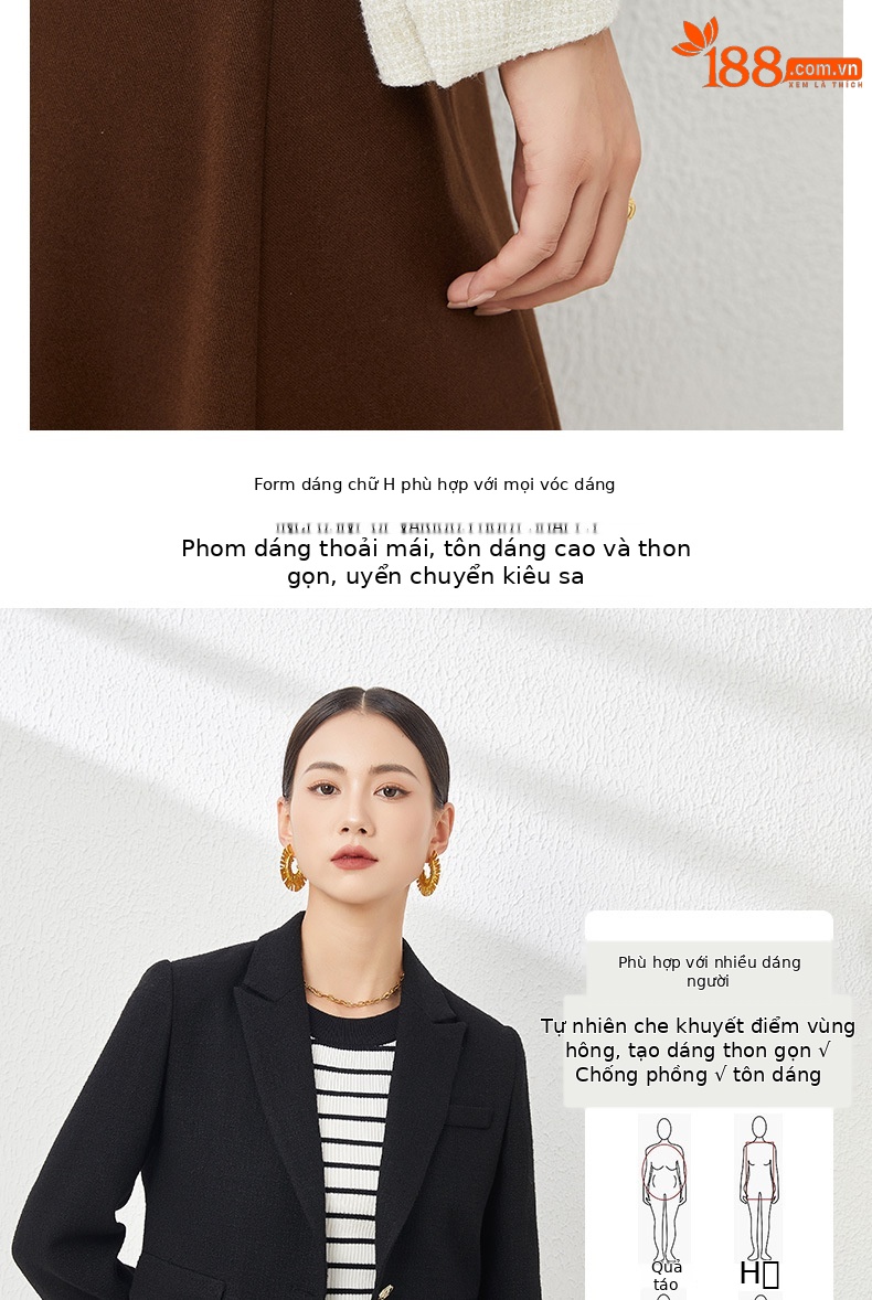 Áo blazer len ngắn nữ thiết kế độc đáo, phong cách mùa thu — Màu be chi tiết 8