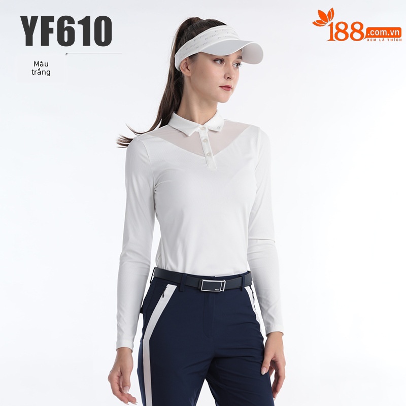 Áo thun dài tay golf nữ PGM cổ V vải thể thao thoáng khí — YF610-màu trắng, KUZ162-màu đen, KUZ162-màu xanh hải quân, KUZ162-màu trắng