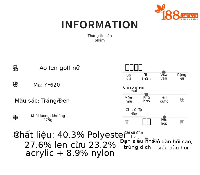 Áo len dài tay nữ cổ tim đào phối màu thể thao golf — YF620-màu trắng, KUZ164-màu xanh nước biển, YF620-Đen, KUZ164-Màu đen chi tiết 2