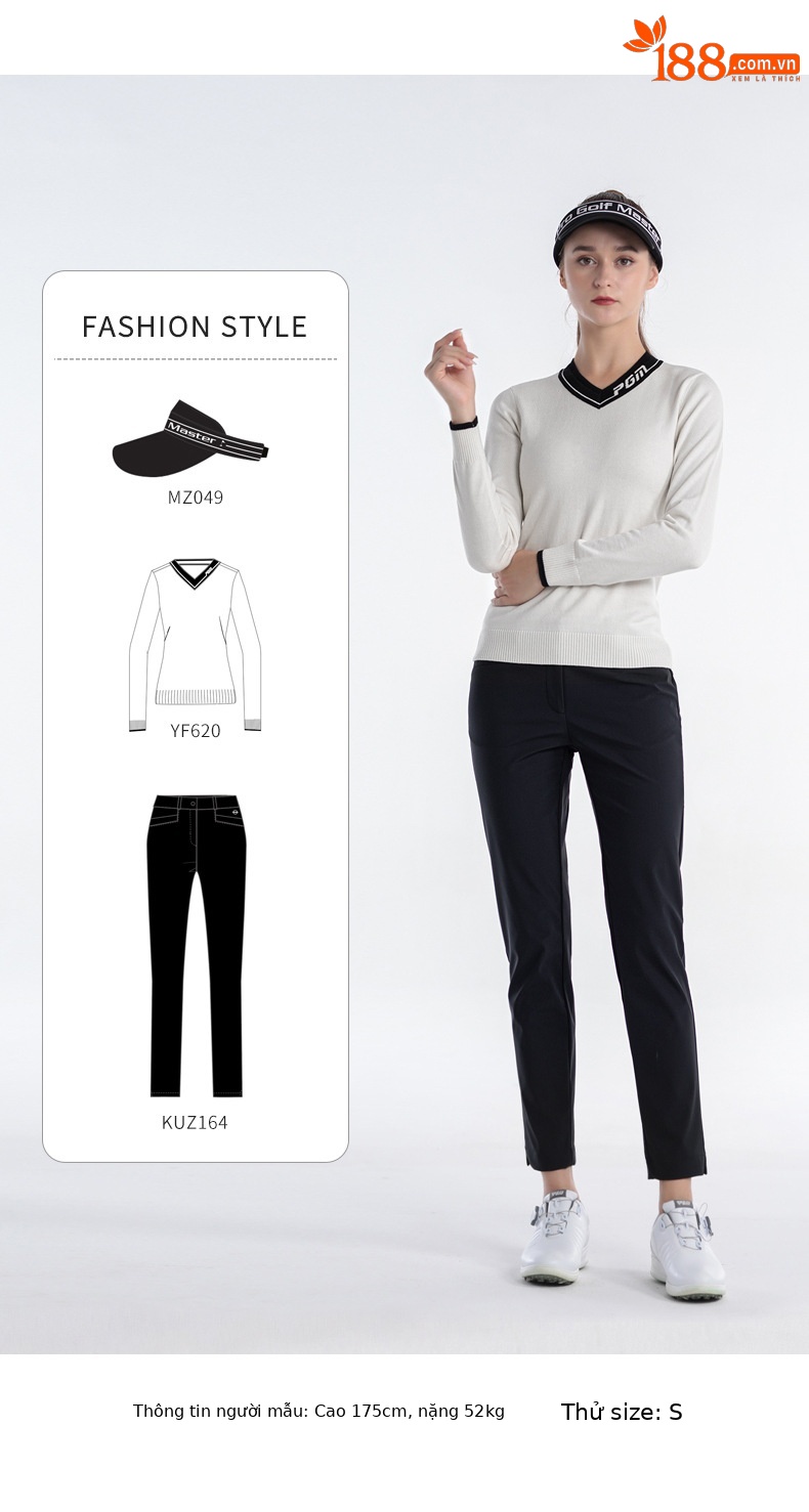 Áo len dài tay nữ cổ tim đào phối màu thể thao golf — YF620-màu trắng, KUZ164-màu xanh nước biển, YF620-Đen, KUZ164-Màu đen chi tiết 10