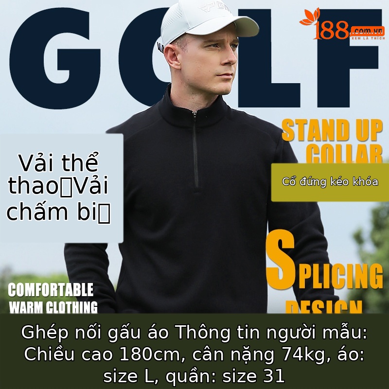 Áo khoác golf nam dài tay PGM kéo khóa cổ đứng giữ ấm thu đông — KUZ167-màu trắng, KUZ167-màu xanh hải quân, KUZ167-Màu đen, YF632-Màu đen