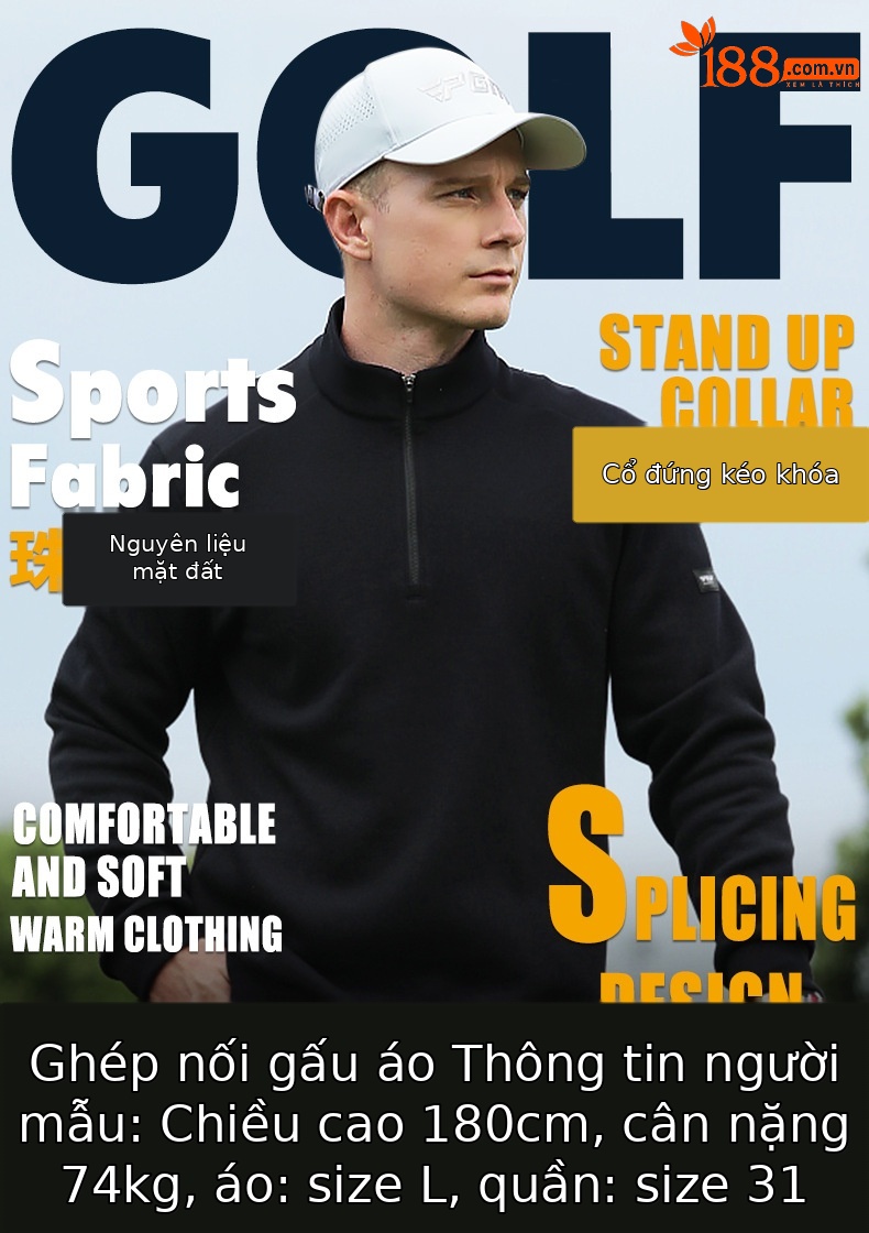 Áo khoác golf nam dài tay PGM kéo khóa cổ đứng giữ ấm thu đông — KUZ167-màu trắng, KUZ167-màu xanh hải quân, KUZ167-Màu đen, YF632-Màu đen chi tiết 3