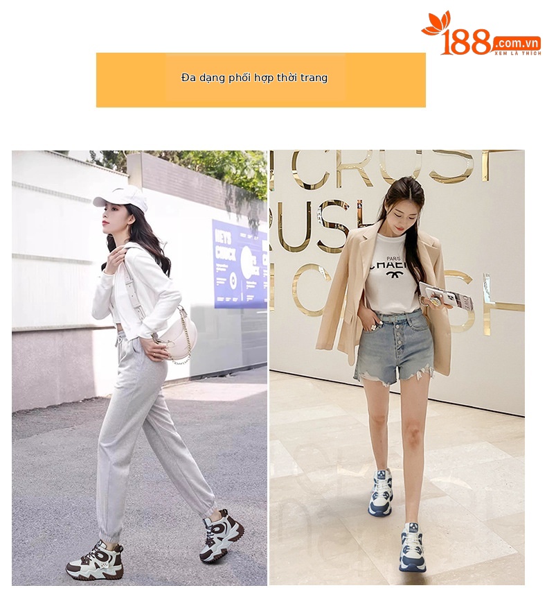 Giày sneaker nữ đế dày tăng chiều cao phong cách dad shoe mùa thu 2026 — M2503 Màu nâu, M2503 màu đen, M2503 màu xanh lam chi tiết 6