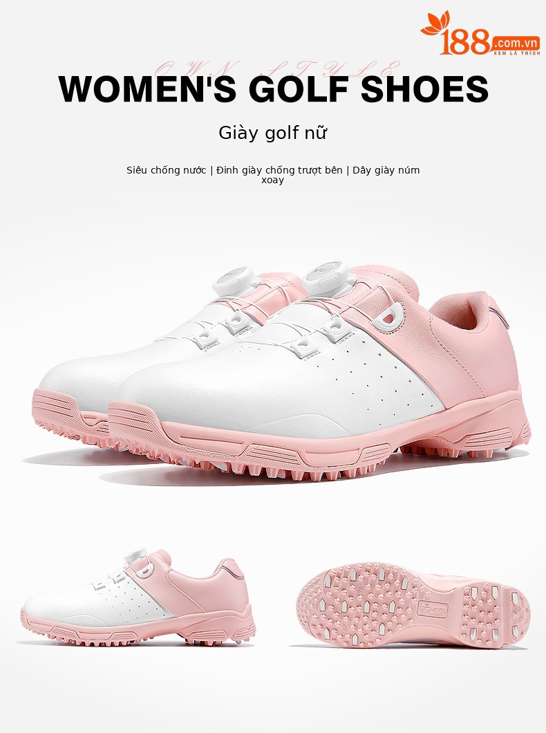 Giày golf nữ PGM chống nước dây buộc núm đế đàn hồi cao — XZ298-Trắng hồng chi tiết 3