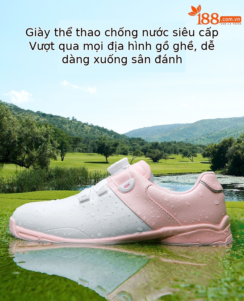 Giày golf nữ PGM chống nước dây buộc núm đế đàn hồi cao — XZ298-Trắng hồng chi tiết 5