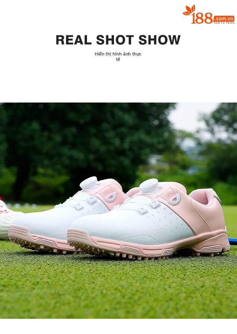 Giày golf nữ PGM chống nước dây buộc núm đế đàn hồi cao — XZ298-Trắng hồng chi tiết 8