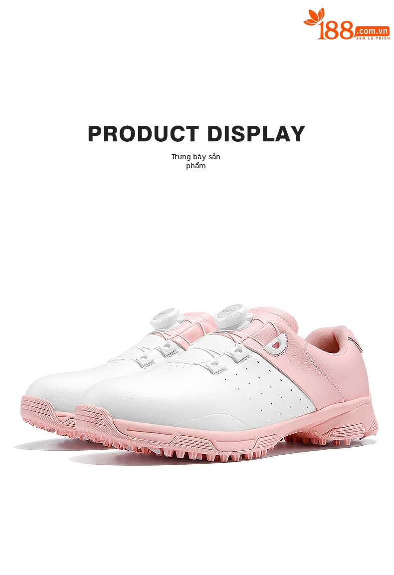 Giày golf nữ PGM chống nước dây buộc núm đế đàn hồi cao — XZ298-Trắng hồng chi tiết 13