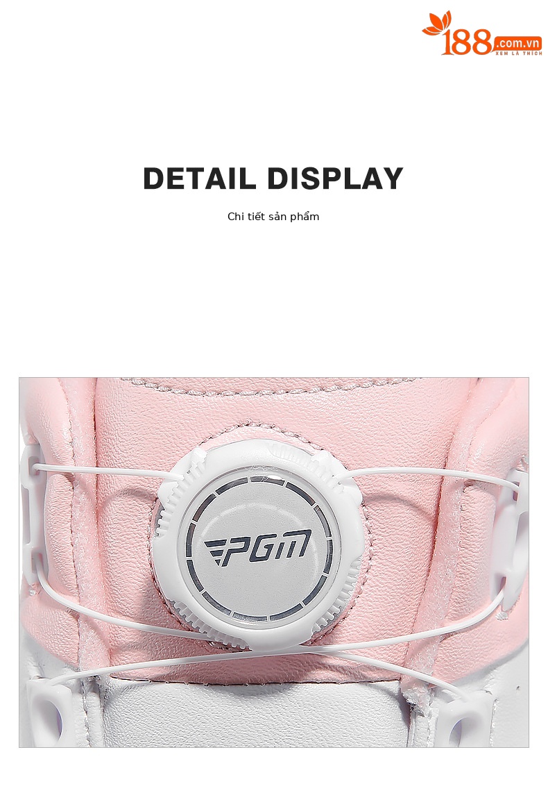 Giày golf nữ PGM chống nước dây buộc núm đế đàn hồi cao — XZ298-Trắng hồng chi tiết 17