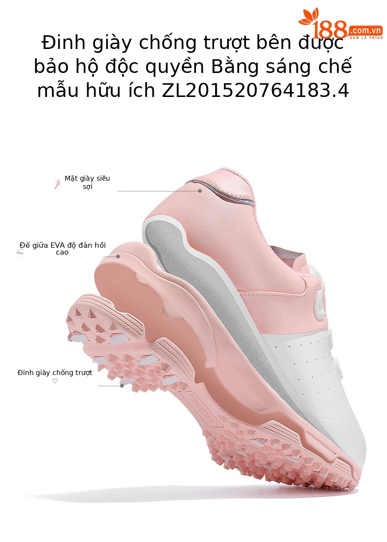 Giày golf nữ PGM chống nước dây buộc núm đế đàn hồi cao — XZ298-Trắng hồng chi tiết 4