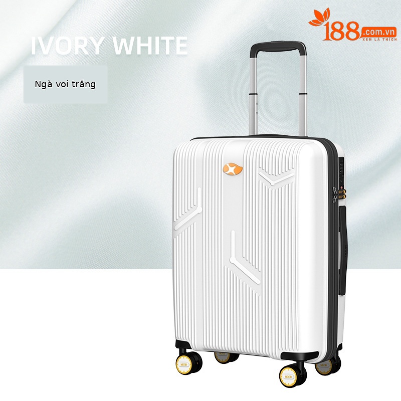 Vali PP siêu nhẹ 20 inch chống cháy nổ, bánh xe đa hướng im lặng, khóa mật khẩu — 20inch Vali PP trắng chống mòn