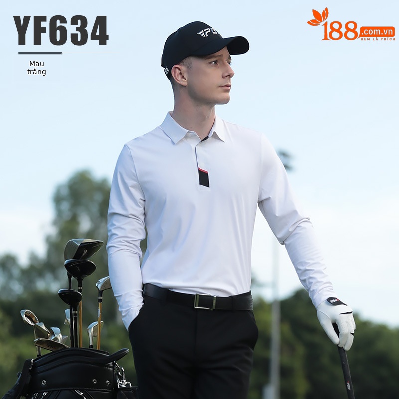 Áo polo golf nam dài tay cổ bẻ liền mạch PGM chất liệu co giãn cao — YF634-Áo màu trắng, KUZ167-Quần kaki, KUZ167-Quần Trắng, YF634-Áo màu xanh nước biển