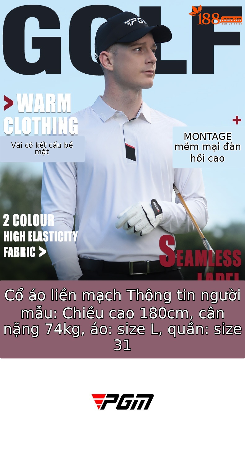 Áo polo golf nam dài tay cổ bẻ liền mạch PGM chất liệu co giãn cao — YF634-Áo màu trắng, KUZ167-Quần kaki, KUZ167-Quần Trắng, YF634-Áo màu xanh nước biển chi tiết 3