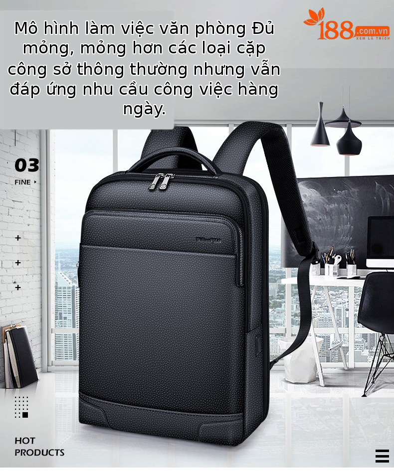 Ba lô da Emperor Paul cho nam, đựng laptop 15 inch, chất da bò họa tiết vân nổi chi tiết 1