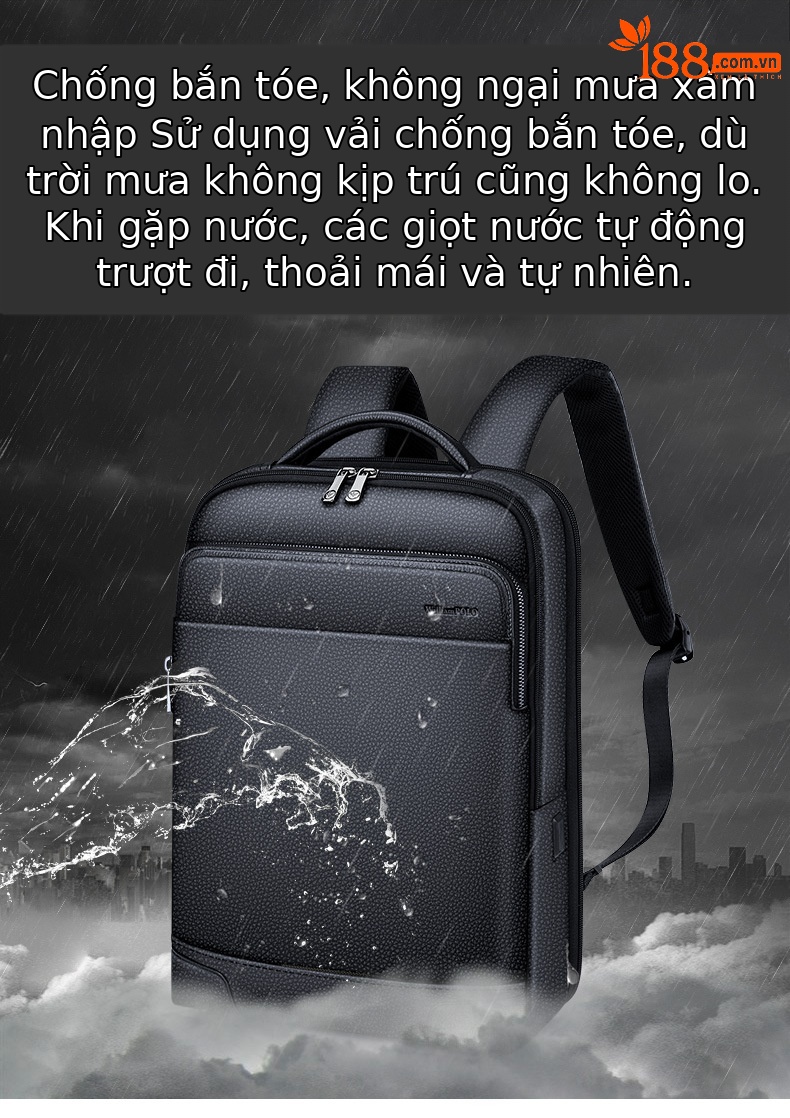 Ba lô da Emperor Paul cho nam, đựng laptop 15 inch, chất da bò họa tiết vân nổi chi tiết 7