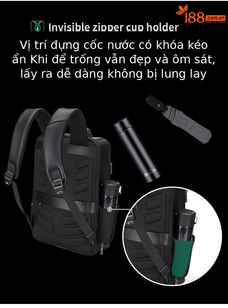 Ba lô da Emperor Paul cho nam, đựng laptop 15 inch, chất da bò họa tiết vân nổi chi tiết 9