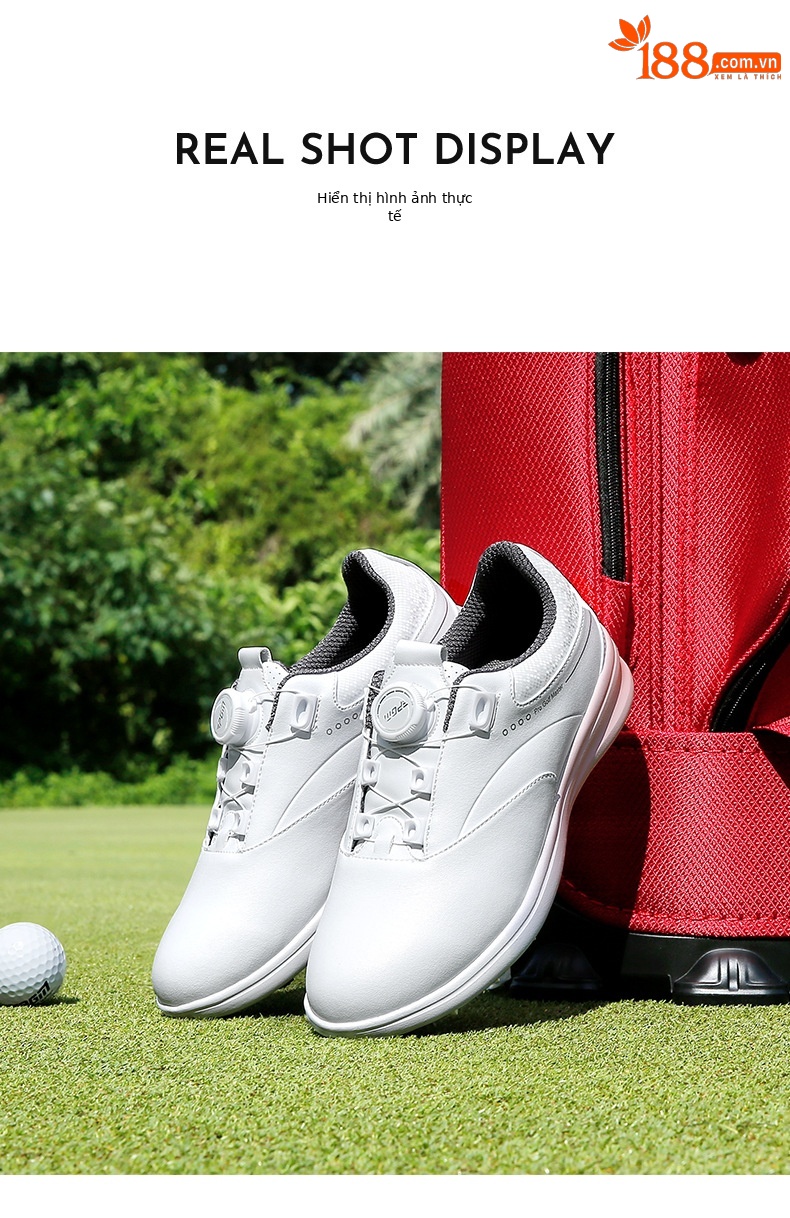 Giày golf nữ chống thấm nước sợi nhỏ, khóa quay/dây giày chống trượt — XZ301-Trắng hồng (kiểu dây giày), XZ301-Trắng hồng (kiểu khóa quay), XZ301-màu kem kim cương hồng chi tiết 9