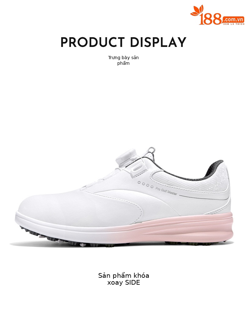 Giày golf nữ chống thấm nước sợi nhỏ, khóa quay/dây giày chống trượt — XZ301-Trắng hồng (kiểu dây giày), XZ301-Trắng hồng (kiểu khóa quay), XZ301-màu kem kim cương hồng chi tiết 13