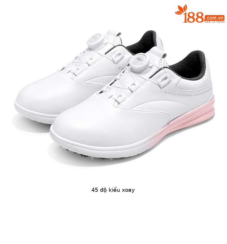 Giày golf nữ chống thấm nước sợi nhỏ, khóa quay/dây giày chống trượt — XZ301-Trắng hồng (kiểu dây giày), XZ301-Trắng hồng (kiểu khóa quay), XZ301-màu kem kim cương hồng chi tiết 14