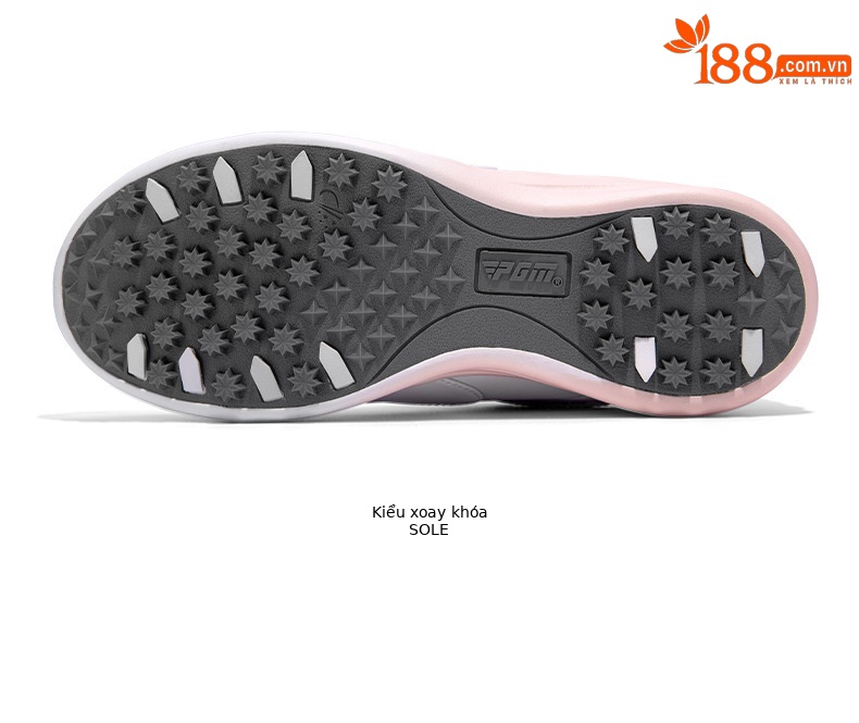 Giày golf nữ chống thấm nước sợi nhỏ, khóa quay/dây giày chống trượt — XZ301-Trắng hồng (kiểu dây giày), XZ301-Trắng hồng (kiểu khóa quay), XZ301-màu kem kim cương hồng chi tiết 15