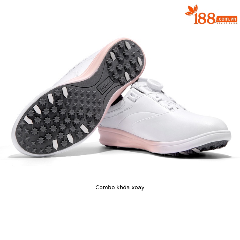 Giày golf nữ chống thấm nước sợi nhỏ, khóa quay/dây giày chống trượt — XZ301-Trắng hồng (kiểu dây giày), XZ301-Trắng hồng (kiểu khóa quay), XZ301-màu kem kim cương hồng chi tiết 16