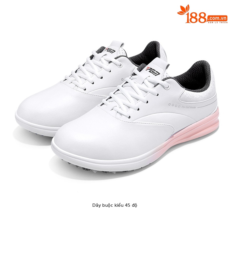 Giày golf nữ chống thấm nước sợi nhỏ, khóa quay/dây giày chống trượt — XZ301-Trắng hồng (kiểu dây giày), XZ301-Trắng hồng (kiểu khóa quay), XZ301-màu kem kim cương hồng chi tiết 18
