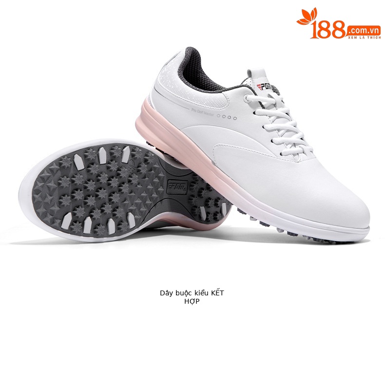 Giày golf nữ chống thấm nước sợi nhỏ, khóa quay/dây giày chống trượt — XZ301-Trắng hồng (kiểu dây giày), XZ301-Trắng hồng (kiểu khóa quay), XZ301-màu kem kim cương hồng chi tiết 20