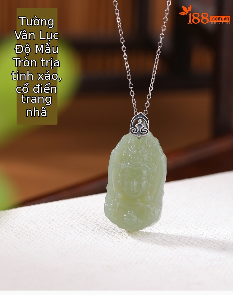 Mặt dây chuyền bạc S925 hình hươu khắc họa tiết mây lành, ngọc Hòa Điền xanh Tara — Mặt Dây chuyền đơn (không có dây chuyền) chi tiết 2