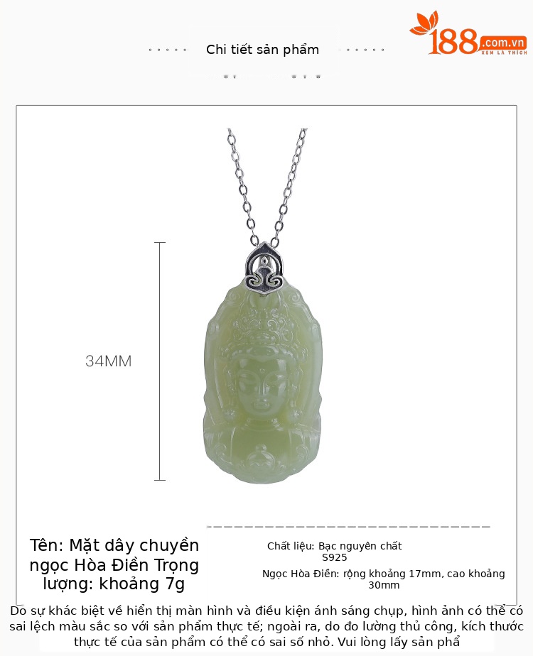 Mặt dây chuyền bạc S925 hình hươu khắc họa tiết mây lành, ngọc Hòa Điền xanh Tara — Mặt Dây chuyền đơn (không có dây chuyền) chi tiết 3