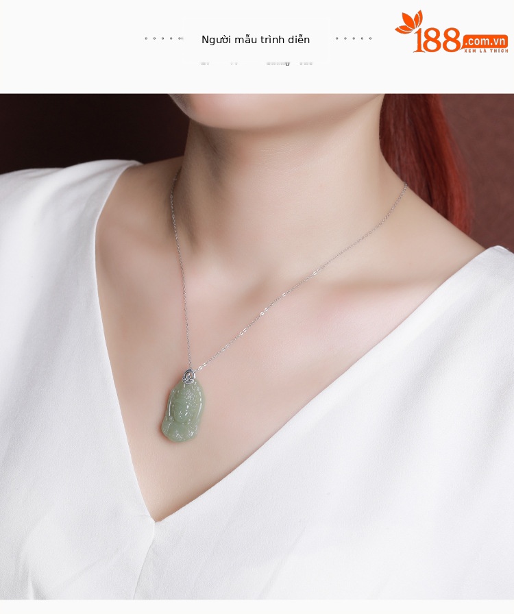 Mặt dây chuyền bạc S925 hình hươu khắc họa tiết mây lành, ngọc Hòa Điền xanh Tara — Mặt Dây chuyền đơn (không có dây chuyền) chi tiết 5