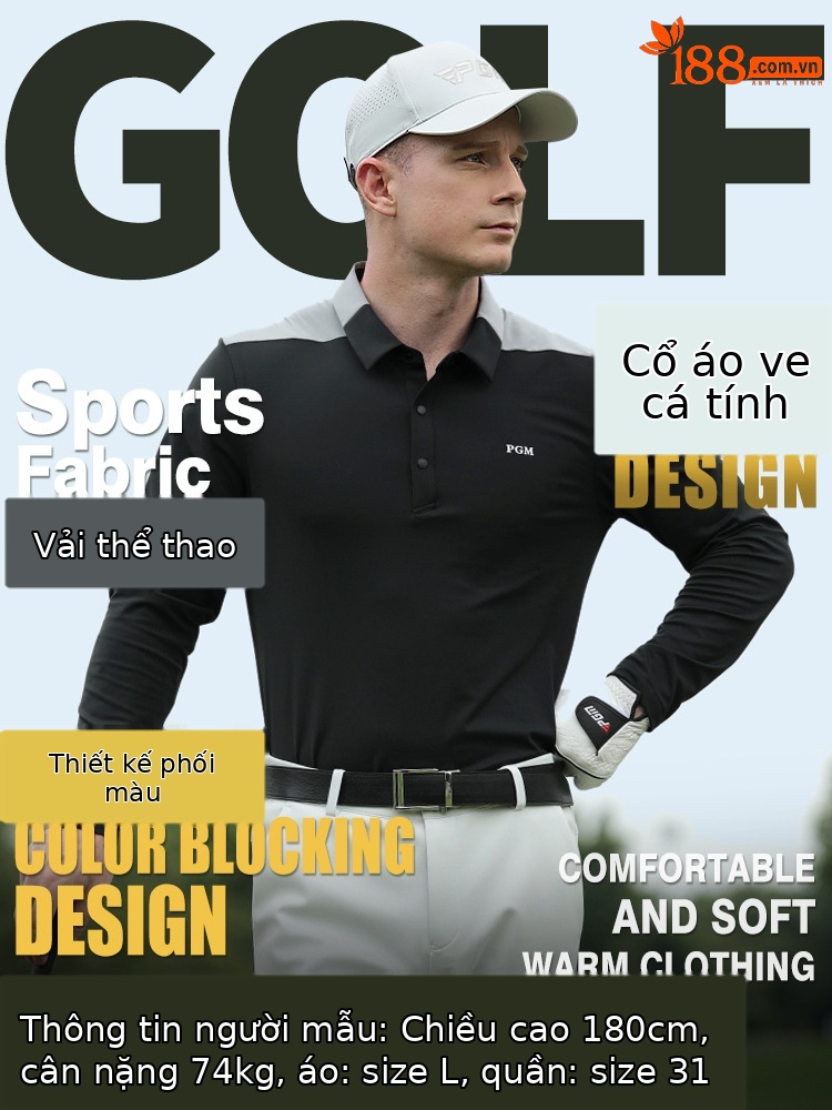 Áo polo golf nam dài tay phối màu cổ bẻ — KUZ166-Quần Đen, YF651-Áo màu trắng, YF651-Áo màu đen, KUZ166-Quần kaki