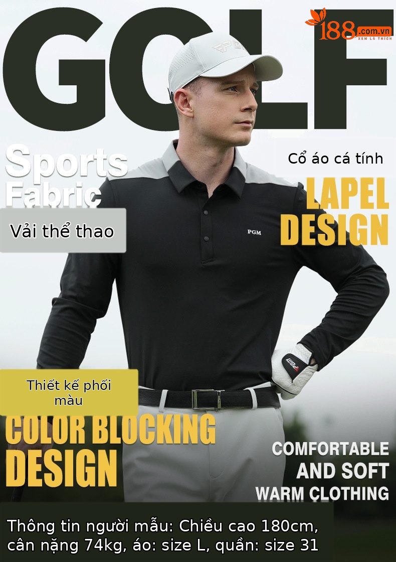 Áo polo golf nam dài tay phối màu cổ bẻ — KUZ166-Quần Đen, YF651-Áo màu trắng, YF651-Áo màu đen, KUZ166-Quần kaki chi tiết 3