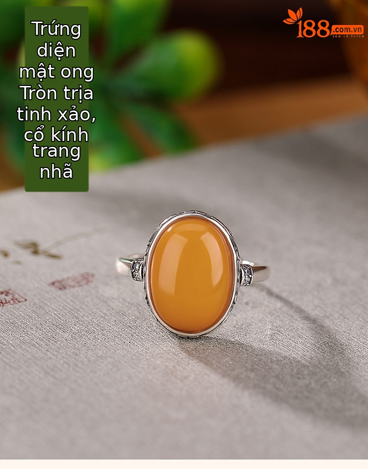 Nhẫn mặt trứng hoa văn sáp ong bạc nguyên chất S925 hình hươu — Mở (một kích thước) chi tiết 2