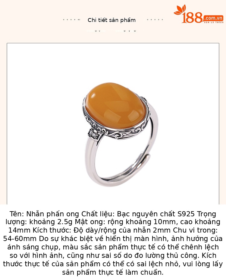 Nhẫn mặt trứng hoa văn sáp ong bạc nguyên chất S925 hình hươu — Mở (một kích thước) chi tiết 3