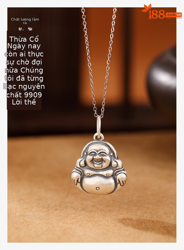 Mặt dây chuyền Phật Di Lặc bạc S990 nguyên chất – tượng Phật bụng to cầm tay phong cách unisex — Mặt Dây chuyền đơn (không có dây chuyền) chi tiết 1