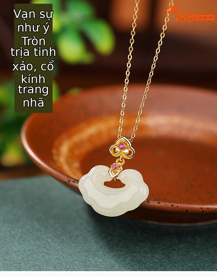Mặt dây chuyền bạc S925 mạ vàng ngọc Hetian hình Ruyi phong cách cổ điển — Vàng (không có chuỗi) chi tiết 2