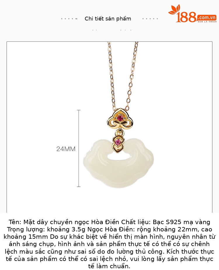Mặt dây chuyền bạc S925 mạ vàng ngọc Hetian hình Ruyi phong cách cổ điển — Vàng (không có chuỗi) chi tiết 3